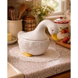 Vintage Goose Swan Duck Cookie Jar Canister Granny Cottage Core 90's Kitchen